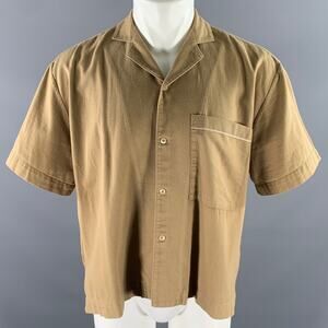 R. SWIADER Size S Camel Cotton Blend Cropped Camp Short Sleeve Shirt